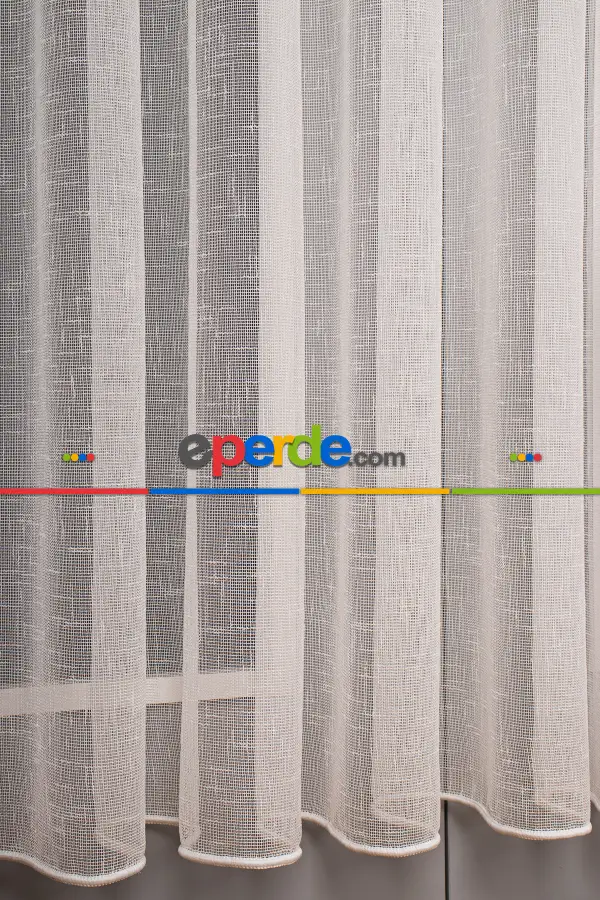 Salon Tül Perde - Keten Düz Tül Perde Ekru Renk Kırık Beyaz- Ekru