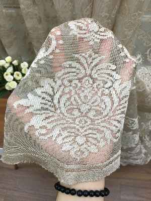 Sütlü Kahve Renk Fransız Danteli Tül Perde Damask Desenli- Sütlü Kahve