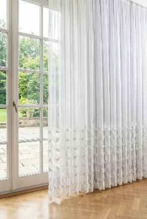 Bambu Zemin, Etek Püsküllü Tül Perde, Bambu Doğal Dokulu, Ekru