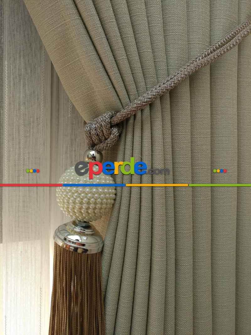 Keten Krem Renk Düz Fon Perde- Krem