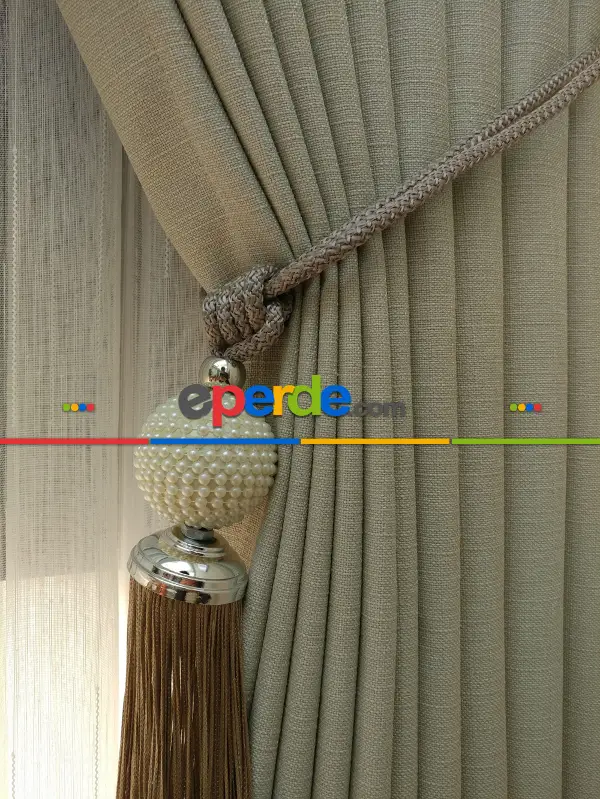 Yatak Odası - Keten Krem Renk Düz Fon Perde- Krem