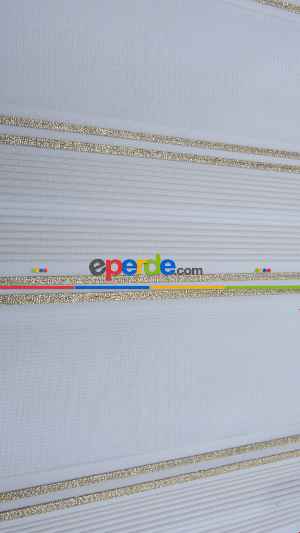 Pliseli Zebra Perde Altın Sim Şeritli- Beyaz