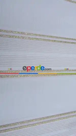 Pliseli Zebra Perde Altın Sim Şeritli- Beyaz