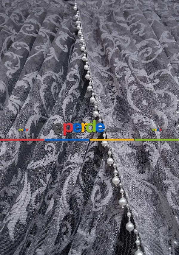 Gri Sarmaşık Desen Tül Kruvaze Tül Perde Yanki Tül