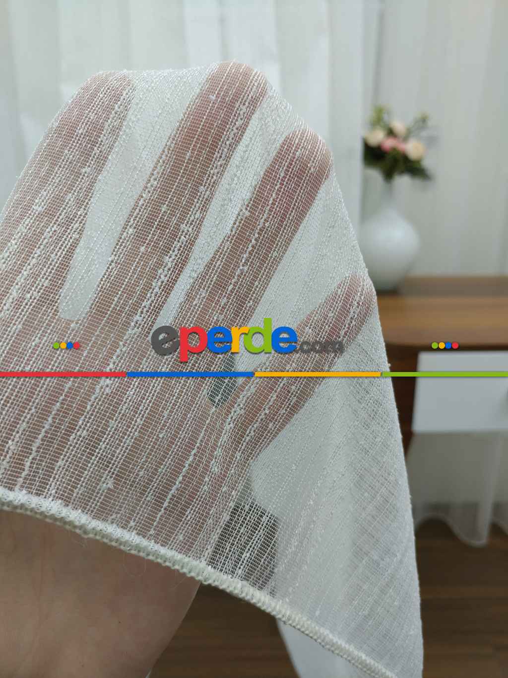 Perdeks Home Tül Perde 02 Lux Series- Ekru - Kurşunlu Tül