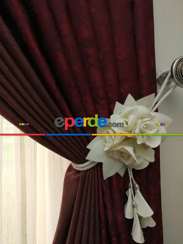 Kahve Bordo Renk Kombinli Desenli Fon Perde- Bordo-kahve