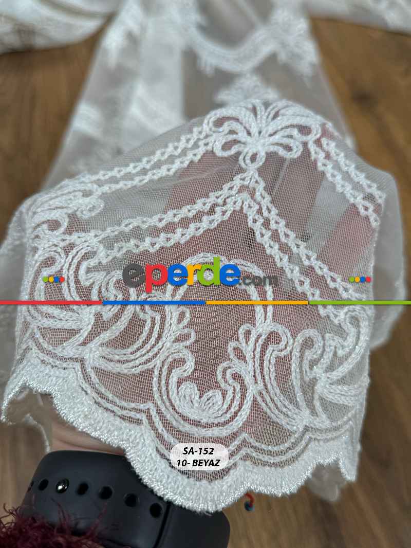 Simli Damask Desen Nakışlı Tül Perde - Özel Dokuma Ağır Gramajlı Premium