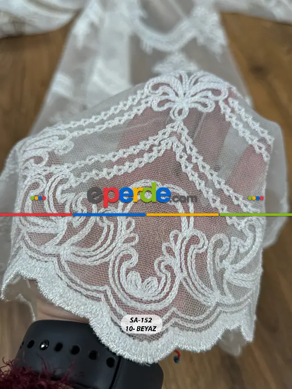 Salon - Simli Damask Desen Nakışlı Tül Perde - Özel Dokuma Ağır Gramajlı Premium