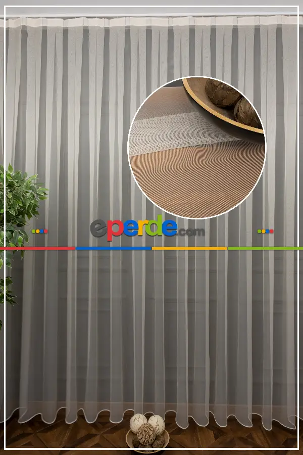 Arzenen Marka Doğal Yansımalarıyla Şık Görünümlü Kendinden Parlak, Renkli Tül Perde- Açık Bej - Kurşunlu Tül