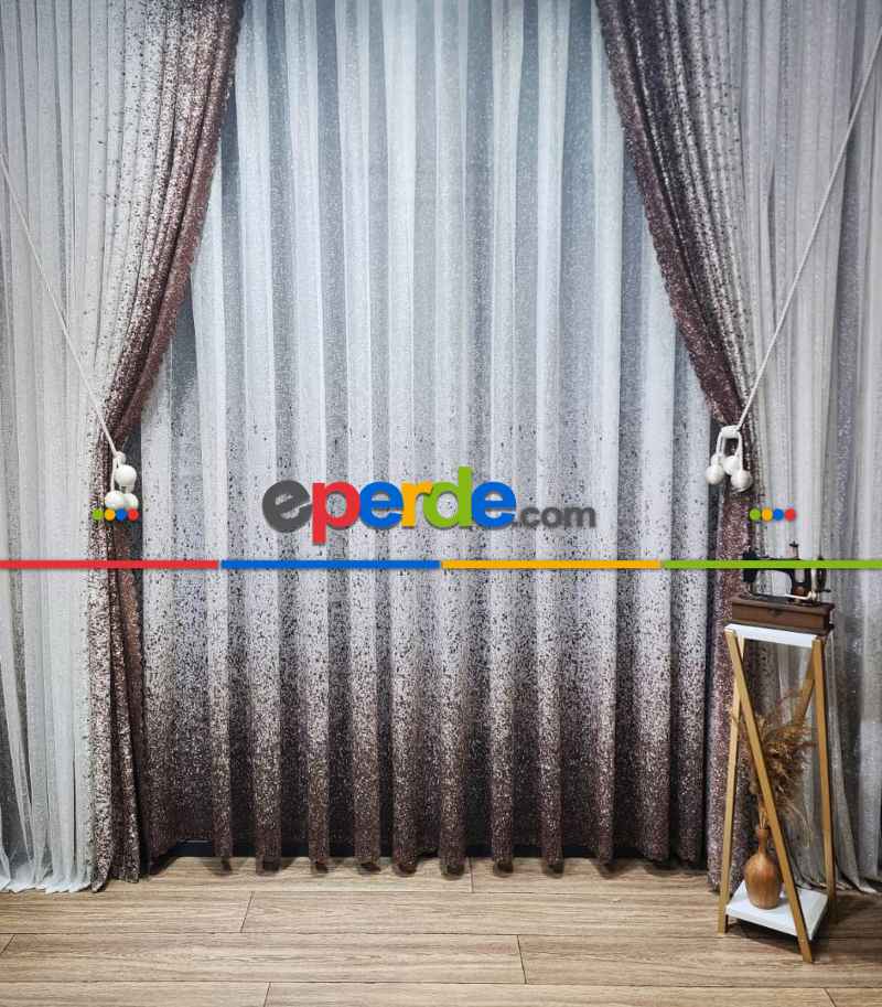 Mutfak - Kahverengi-vizon Püskürtme Tül Fon Perde