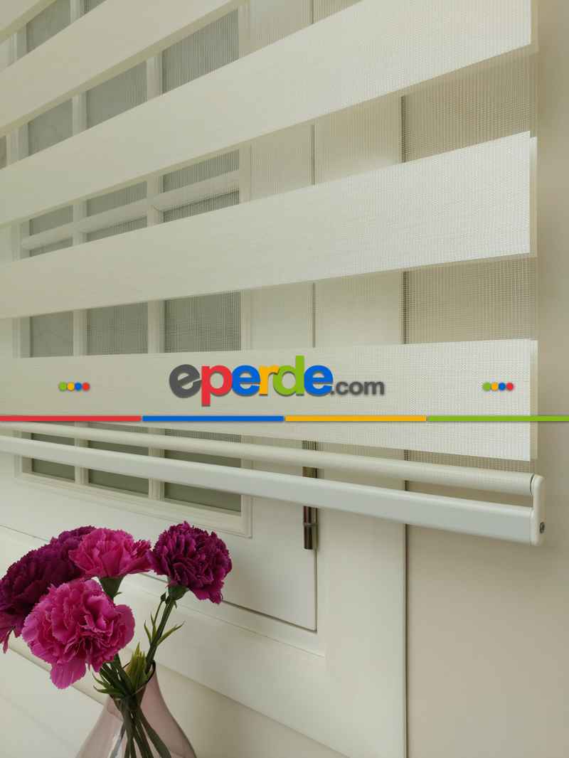 Krem - Ekru Renk Bambu Zebra Perde (kalın Zeminli)- Krem-krem Açık