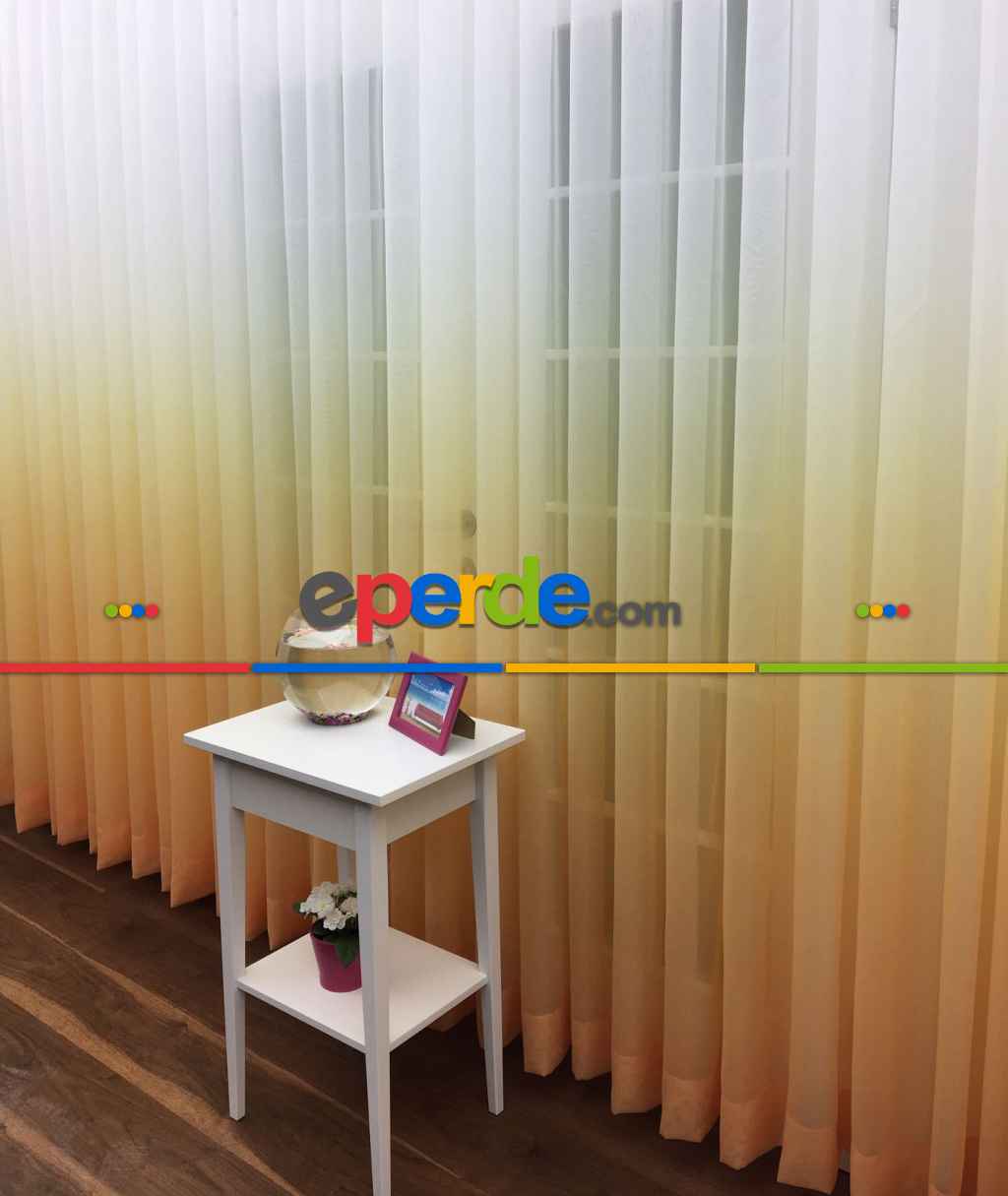 Turuncu Sarı Ekru Degrade Geçişli Düz Tül Perde- Sarı-turuncu-ekru