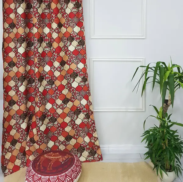 Bordo Osmanlı Desenli Fon Perde Evm598 Kumaşı Kalındır Duck Bezi Değildir- Sarı-Beyaz-Bordo