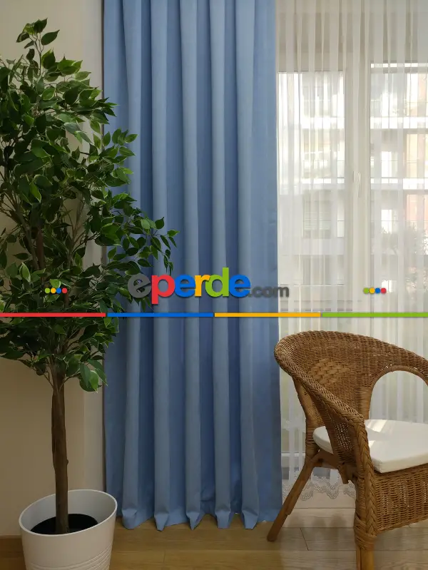 Açık Mavi Düz Fon Perde - Mavi Açık