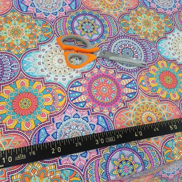 Mutfak Perdesi Kanat Fon Perde Patcwork Desenli- Turkuaz