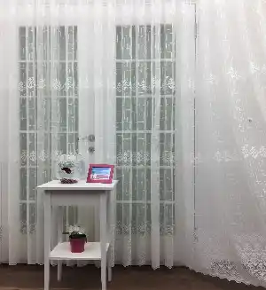 Arası Ve Eteği Damask Desenli - Orta Klasik Desenli Ütü İstemez Tül Perde