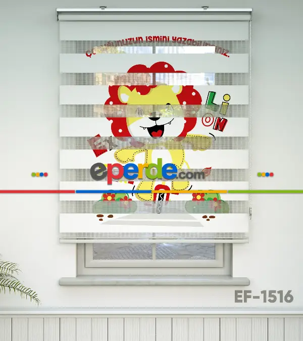 Aslancık Desenli Özel Baskılı Zebra Perde- Çok Renkli