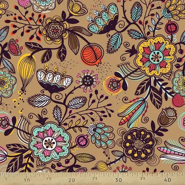 Kahve Çiçek Desenli Fon Perde Evm601 Kumaşı Kalındır Duck Bezi Değildir- Sarı-Beyaz-Turkuaz-Pembe-Kahve