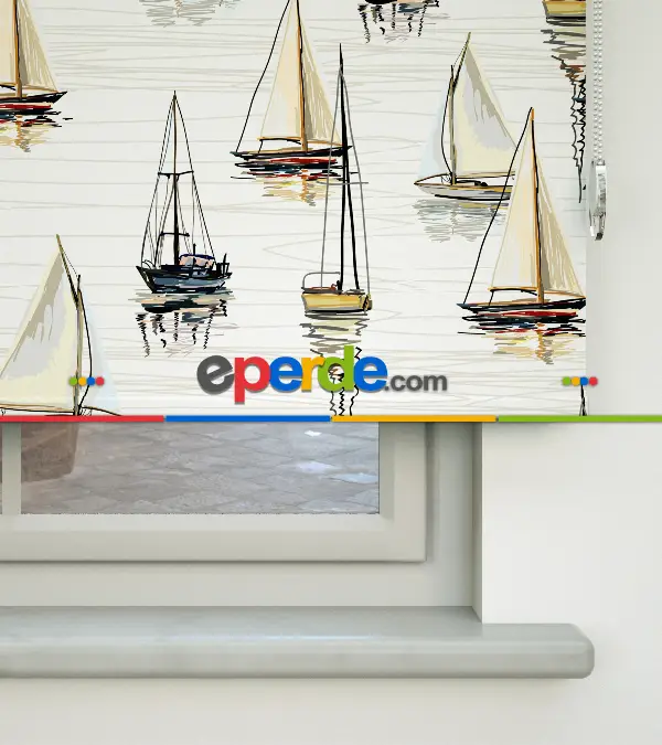 Yelkenli Desenli Baskılı Stor Perde- Çok Renkli