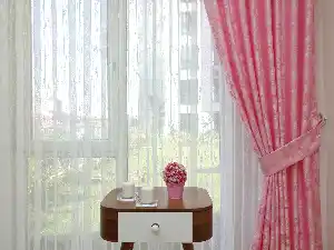 Patinedesenli Pembe - Katyonik Jakar Fon Perde- Pembe