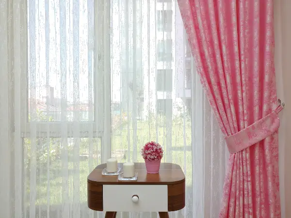 Patinedesenli Pembe - Katyonik Jakar Fon Perde- Pembe