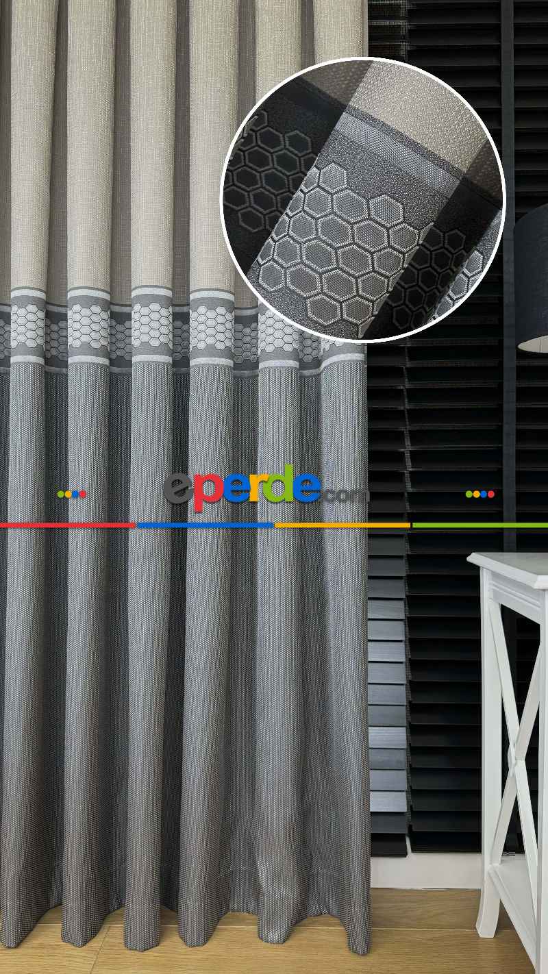 Bej Gri Jakar Dokuma Pano Fon Perde