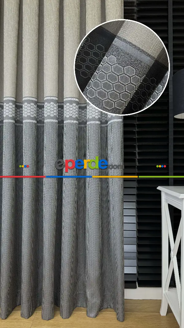 Bej Gri Jakar Dokuma Pano Fon Perde