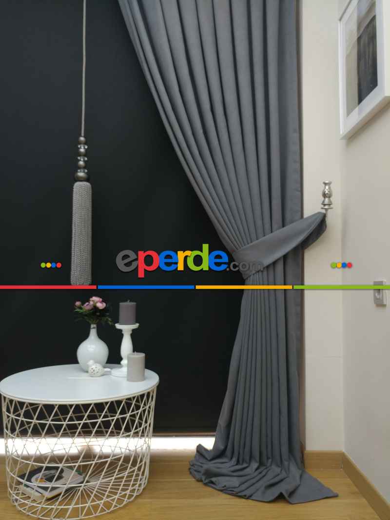 Düz Renk Dökümlü Fon Perde (180)- Gri