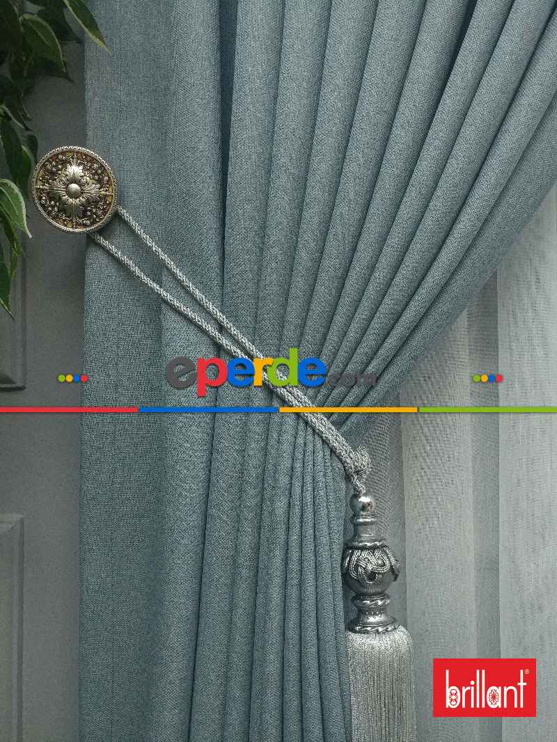 Brillant Keten Açık Havai Mavi Renk Düz Fon Perde - Mavi Doymamış-mint