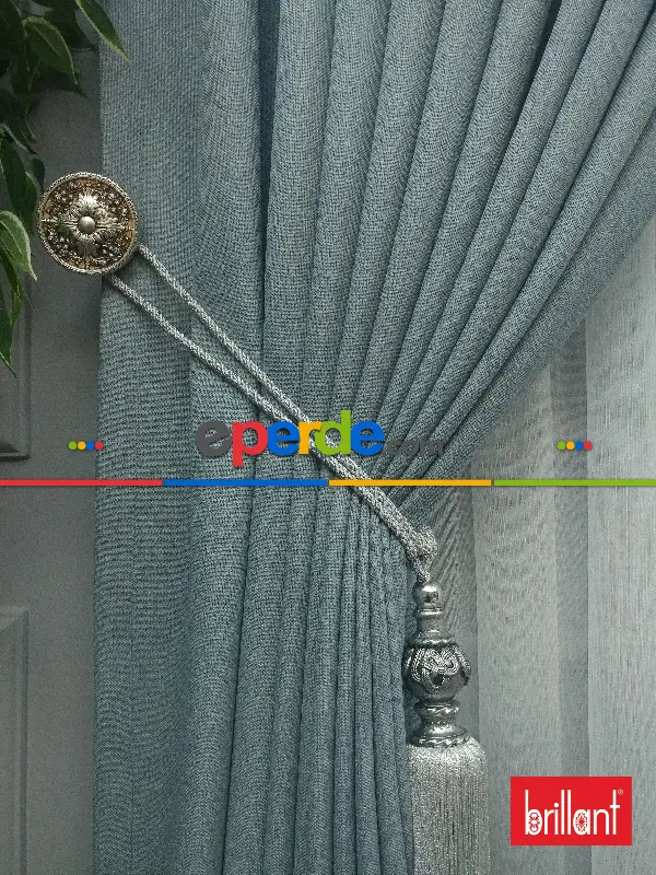 Yatak Odası - Brillant Keten Açık Havai Mavi Renk Düz Fon Perde - Mavi Doymamış-mint