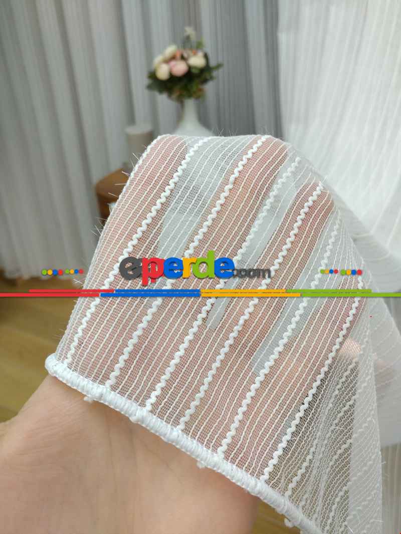 Mutfak - Makarna Çizgili Tül Perde 1.kalite