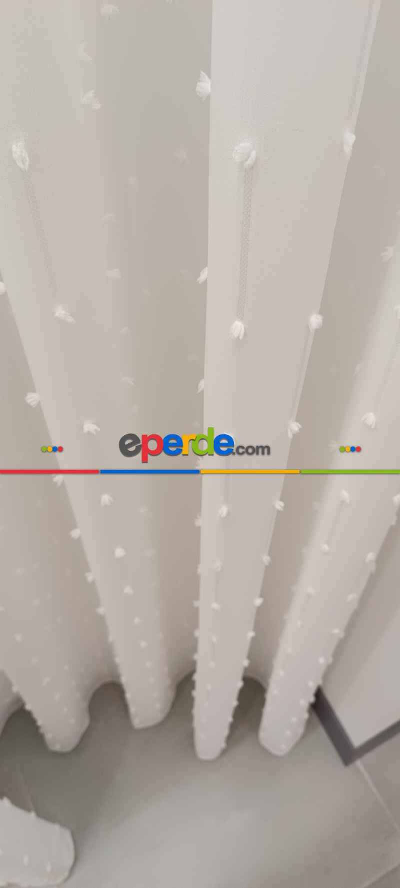 Yeni Nesil Ponpon Saçak Detaylı Tül Perdeler Ekru Renk