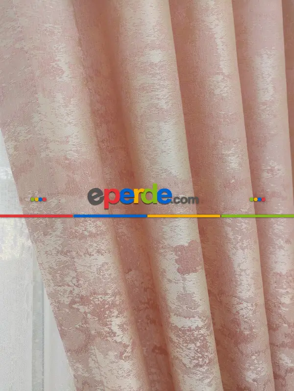 Patinedesenli Pudra - Katyonik Jakar Fon Perde- Pudra