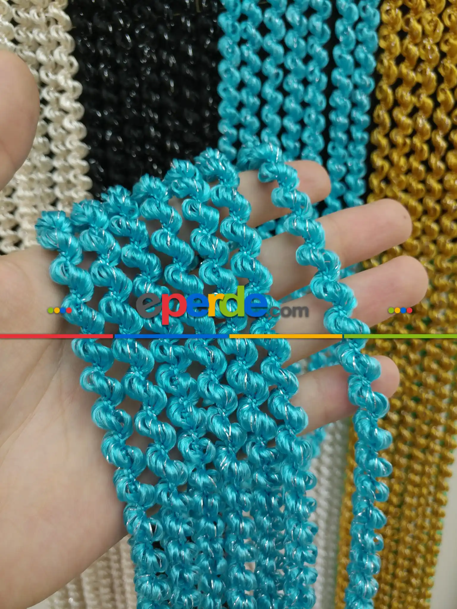 Açık Mavi Rengi İp Perde Duble Bukle Serisi- Mavi-gümüş