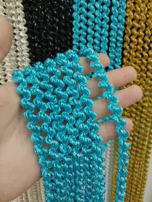 Mutfak İp Perde - Açık Mavi Rengi İp Perde Duble Bukle Serisi- Mavi-gümüş