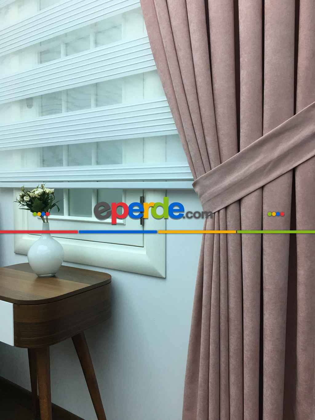 Pudra Pembe Düz Fon Perde (280 Eninde)- Pembe Pudra Pembe