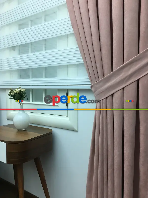 Pudra Pembe Düz Fon Perde (280 Eninde)- Pembe Pudra Pembe