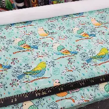 Kuş Desenli Fon Perde Evm1087-3 Kumaşı Kalındır Duck Bezi Değildir- Beyaz-Mavi Açık