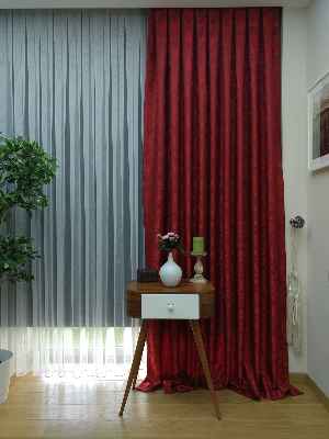 Patine Desenli Kırmızı Bordo Renk Jakar Desenli Fon Perde - Bordo