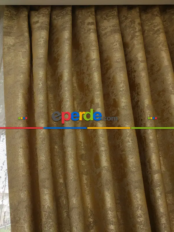 Patinedesenli Sütlü Kahve - Katyonik Jakar Fon Perde- Sütlü Kahve