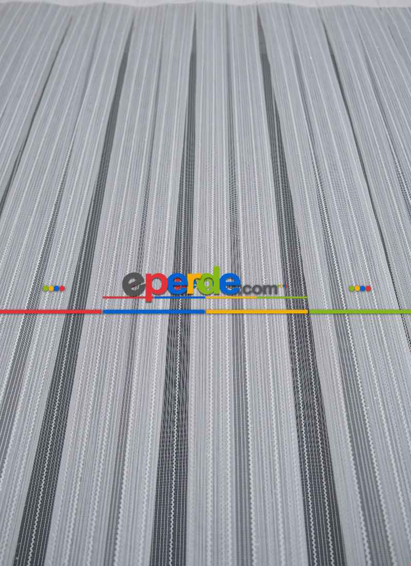 Hazır Ölçülü Simli Çizgili Kurşunlu Tül Perde - Ekru 145cm X 133cm 