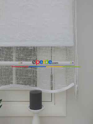 Mutfak Tül Stor Perde - Çiftli Sistem- Beyaz