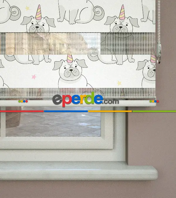 Unicorn Desenli Baskılı Zebra Perde- Çok Renkli
