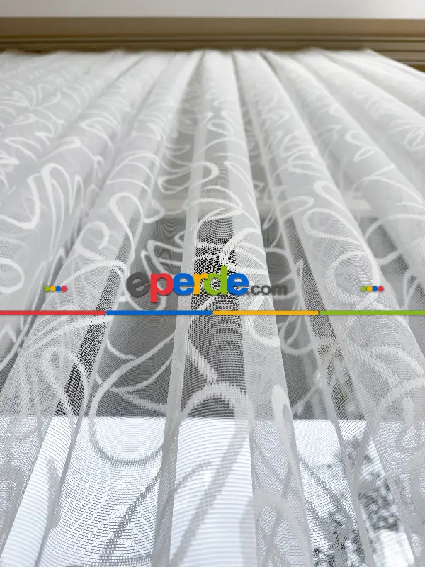 Yatak Odası - Desenli Fransız Dantel Örme Tül Perde, Desenli Ütü İstemeyen Tül