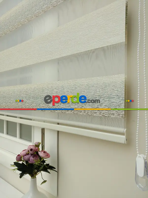 Renk Geçişli Bambu Jakar Zebra Perde- Krem-mavi Açık-kahve