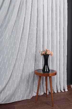 Minimal Çizgili Ekru Keten Tül Perde | Modern Ve Zarif Görünüm