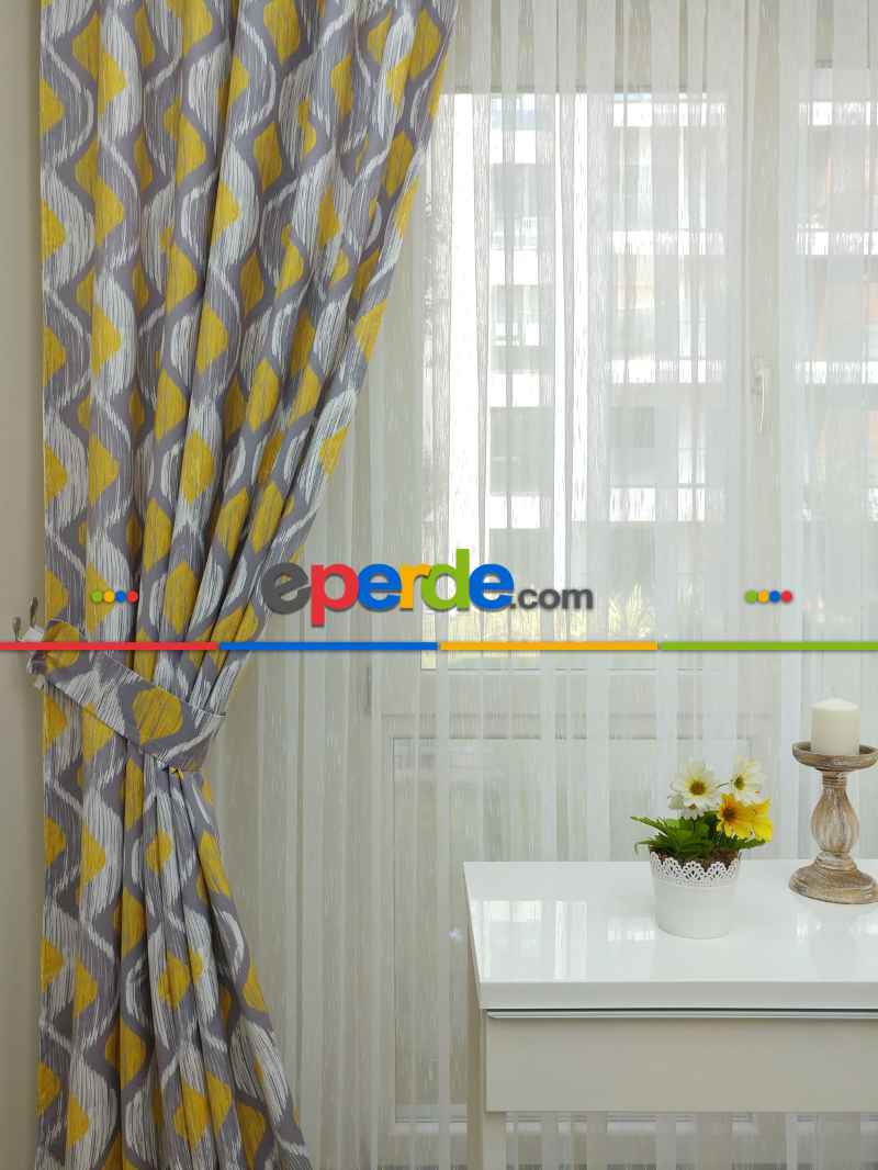 Mutfak Perdesi Kanat Fon Perde Modern Desenli- Gri-Füme-Antrasit