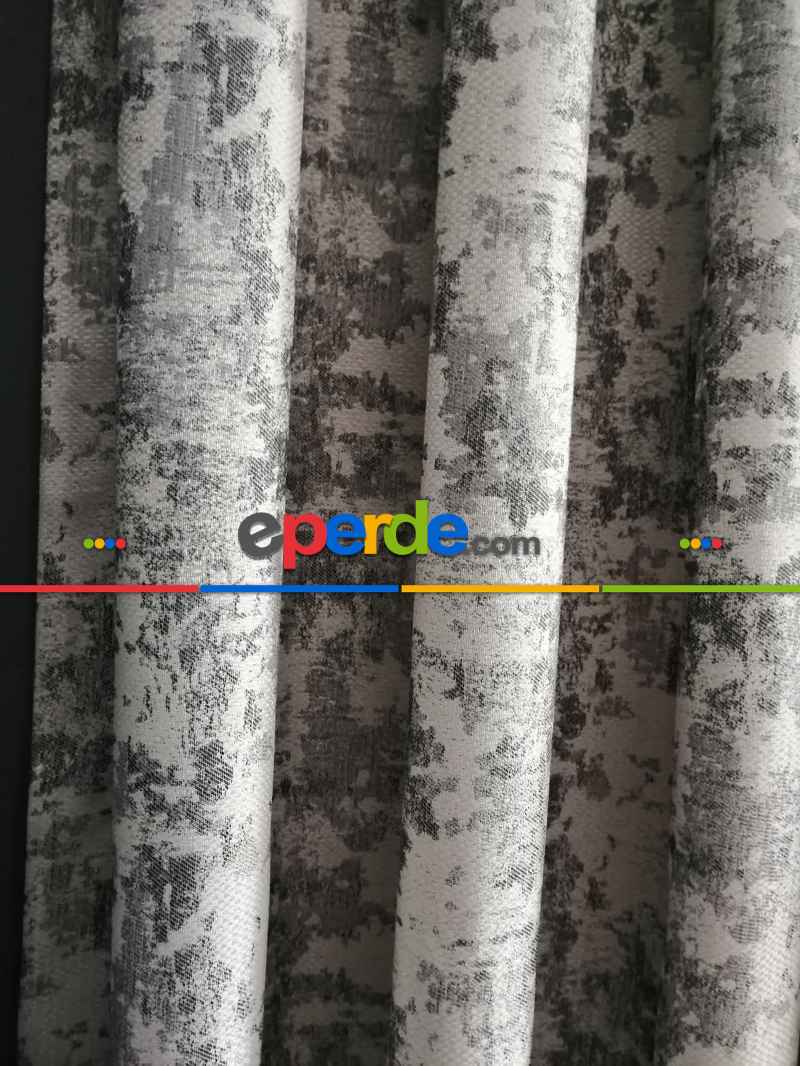 Patine Desenli Gri Desenli Jakar Fon Perde - Gri-füme-antrasit