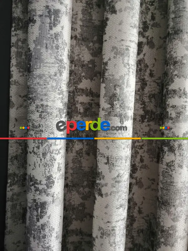 Salon - Patine Desenli Gri Desenli Jakar Fon Perde - Gri-füme-antrasit