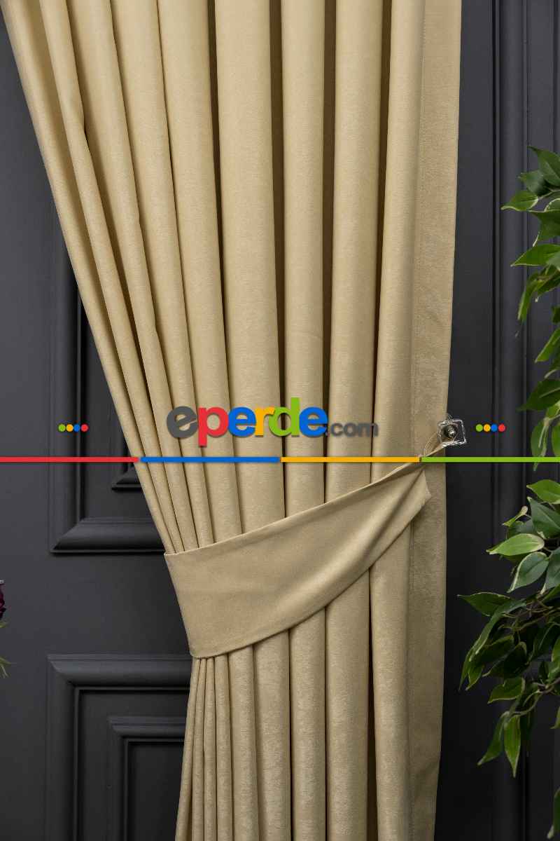 Salon - Soft Fon Perde Açık Bej Rengi Dökümlü En - Kum Beji